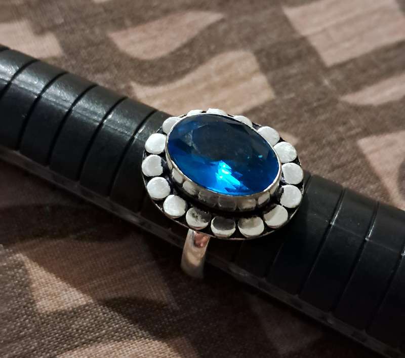 Blue Topaz Silver Plated Ring Size 8