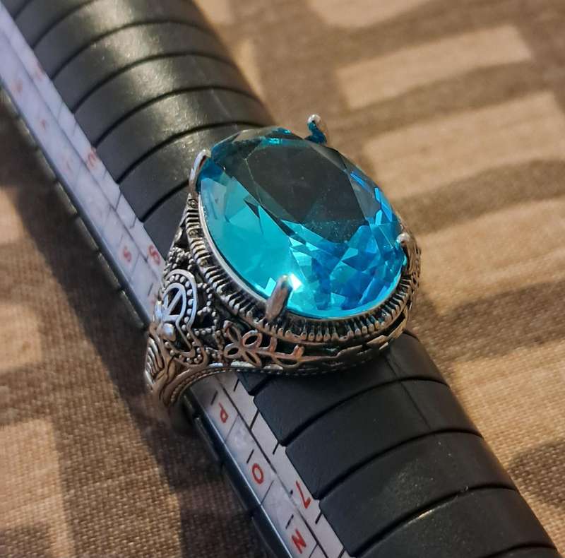 Synthetic Aquamarine Ring Size 8