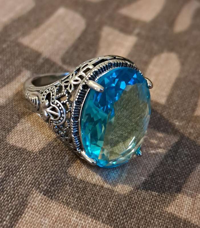 Synthetic Aquamarine Ring Size 8