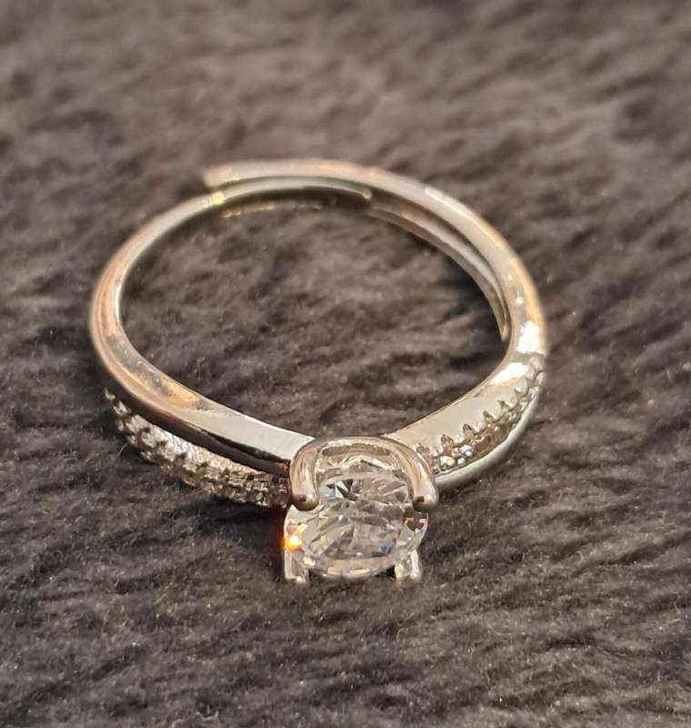 Silver Synthetic Cubic Synthetic Zirconia Adjustable Ring