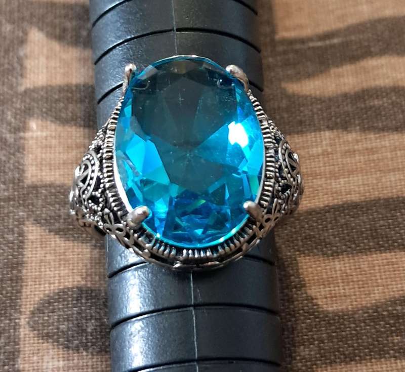 Synthetic Aquamarine Ring Size 8