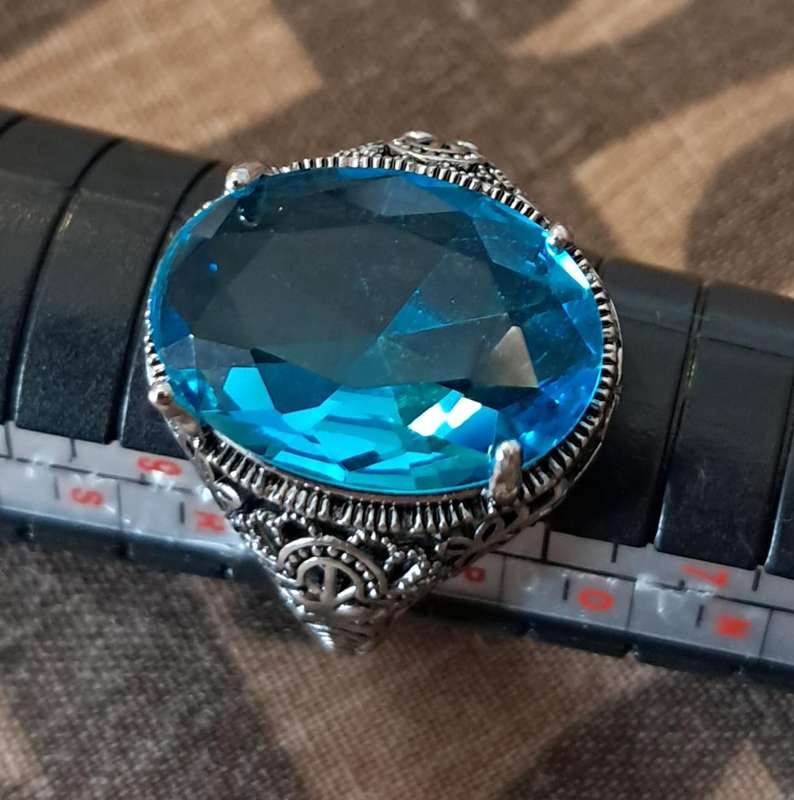 Synthetic Aquamarine Ring Size 8