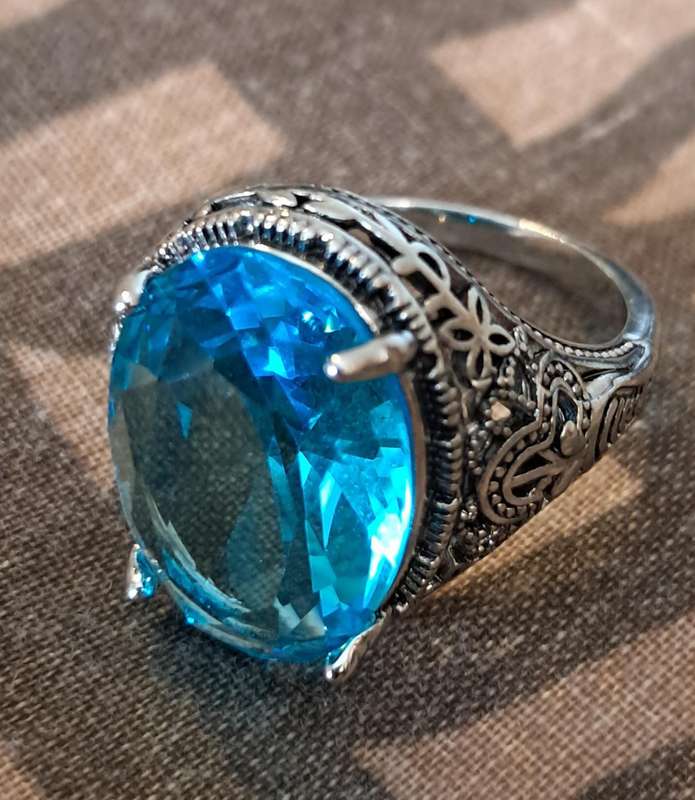 Synthetic Aquamarine Ring Size 8