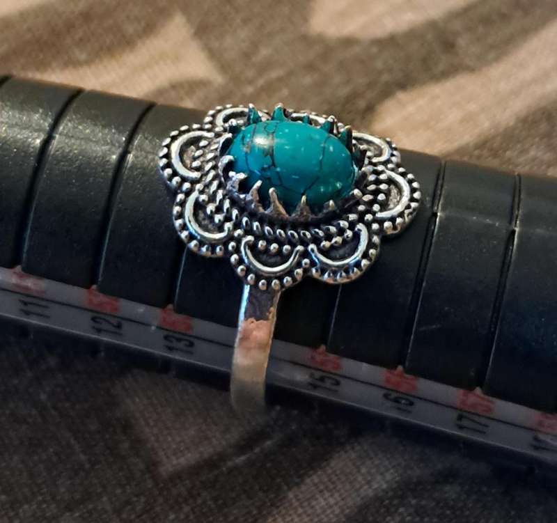 Natural Stone Adjustable Silver Plated Ring Size 7