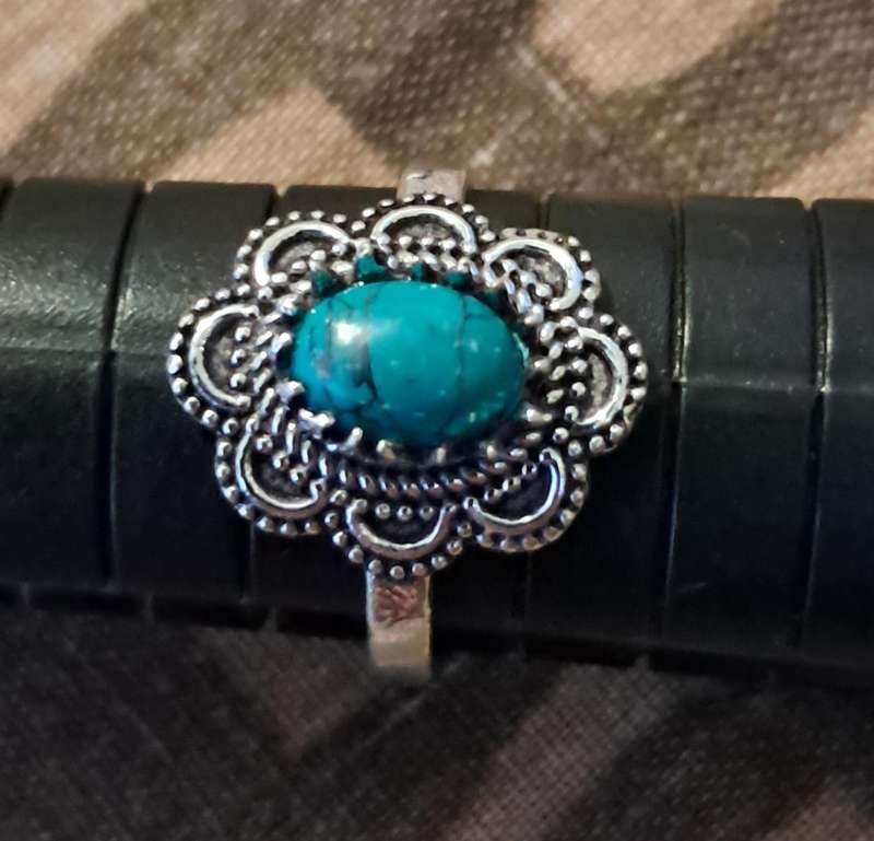 Natural Stone Adjustable Silver Plated Ring Size 7
