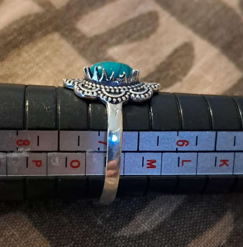 Natural Stone Adjustable Silver Plated Ring Size 7