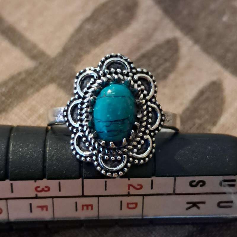 Natural Stone Adjustable Silver Plated Ring Size 7