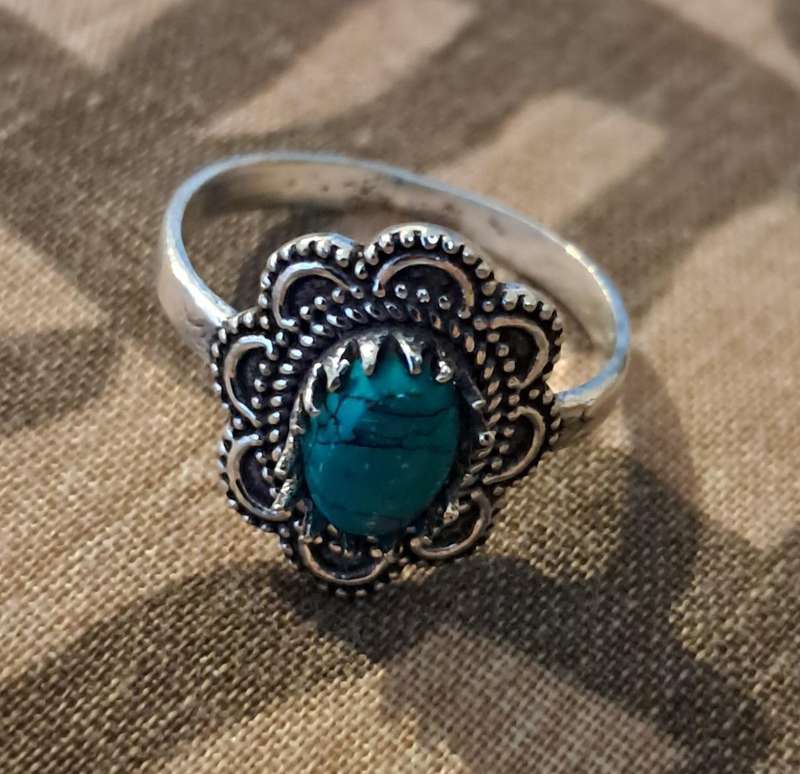 Natural Stone Adjustable Silver Plated Ring Size 7