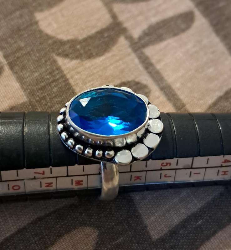 Blue Topaz Silver Plated Ring Size 6