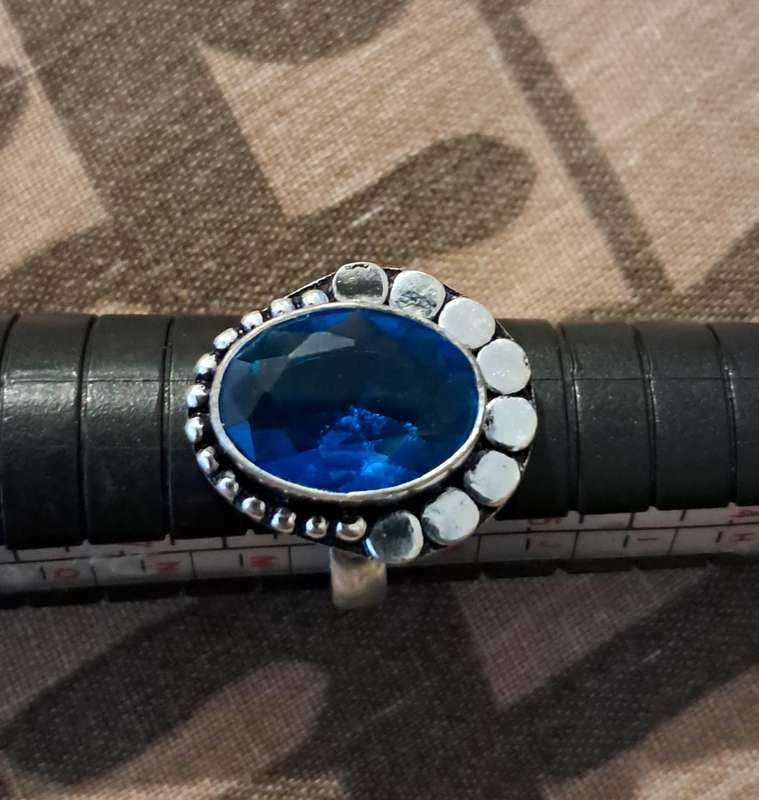 Blue Topaz Silver Plated Ring Size 6