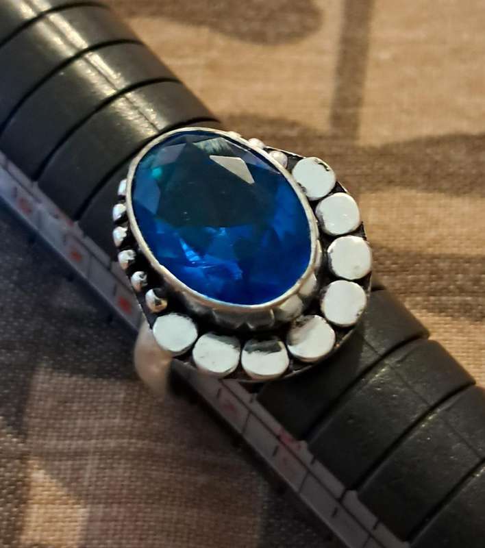 Blue Topaz Silver Plated Ring Size 6