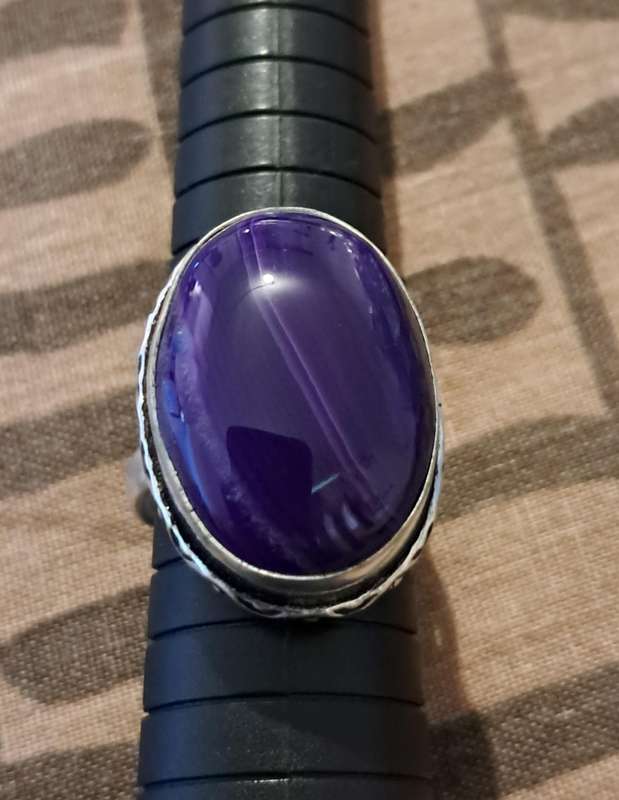 Natural Stone Ring Silver Plated Size 9