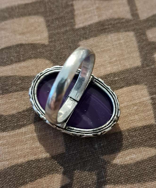 Natural Stone Ring Silver Plated Size 9
