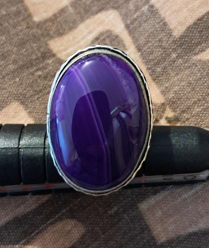 Natural Stone Ring Silver Plated Size 9