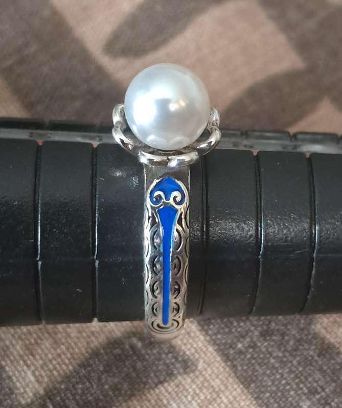 Sterling Silver Adjustable Ring Imitation Pearl