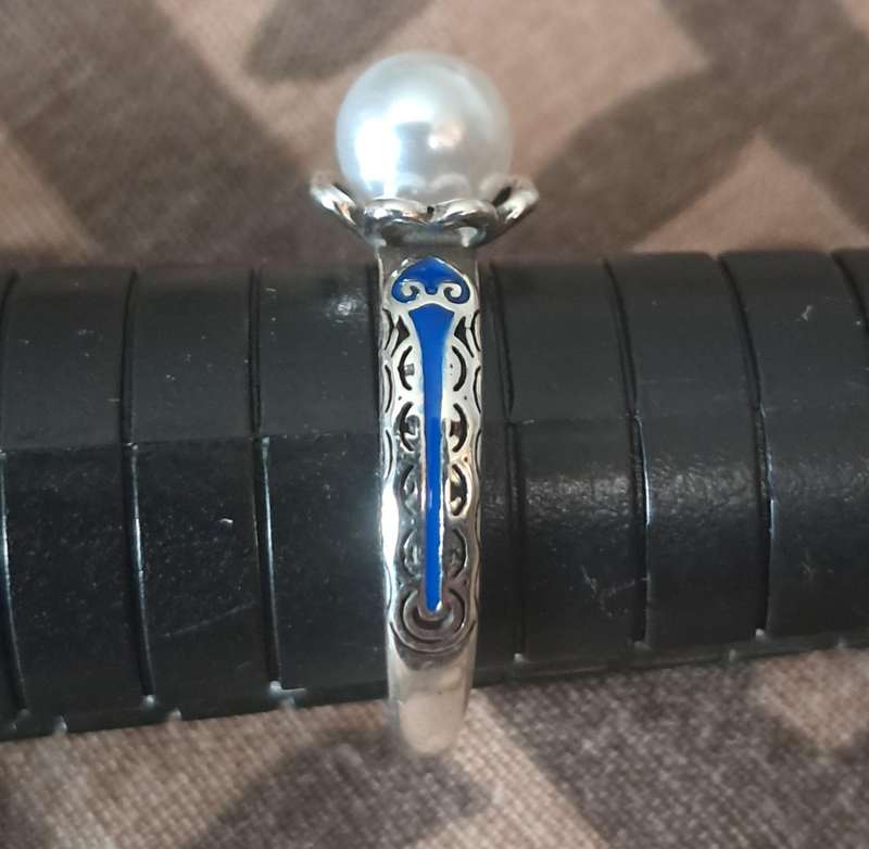 Sterling Silver Adjustable Ring Imitation Pearl