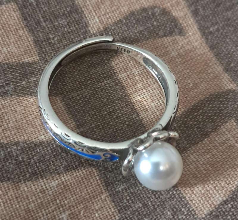 Sterling Silver Adjustable Ring Imitation Pearl