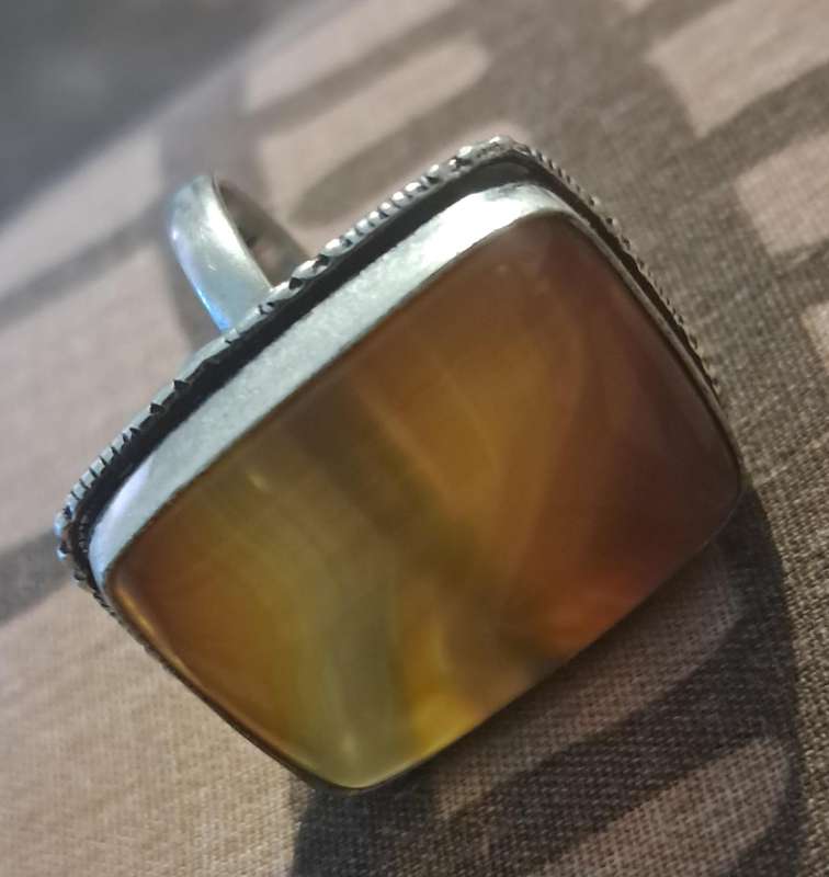 Natural Stone Silver Plated Ring Size 10