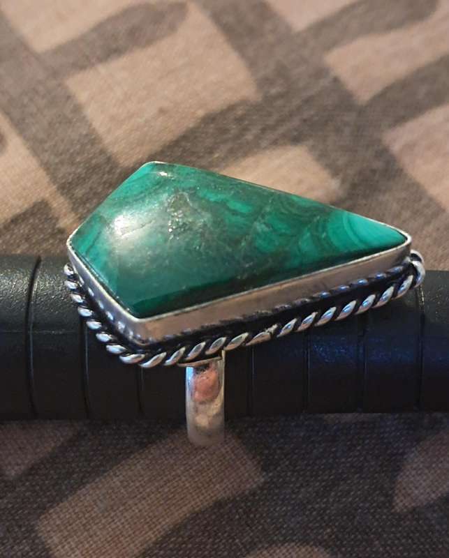 Natural Stone Silver Plated Adjustable Ring