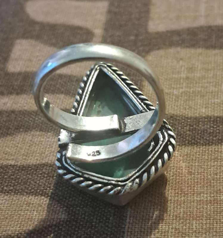 Natural Stone Silver Plated Adjustable Ring