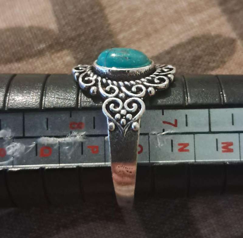 Natural Stone Adjustable Silver Plated Ring Size 7+