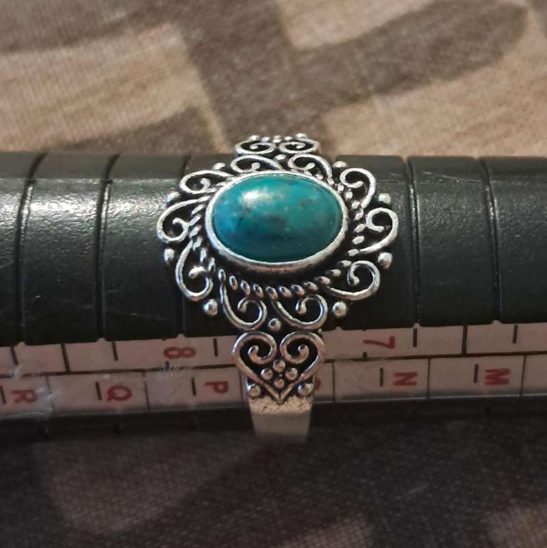 Natural Stone Adjustable Silver Plated Ring Size 7+