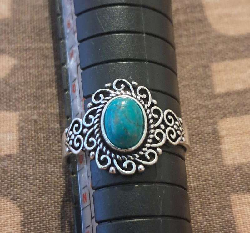 Natural Stone Adjustable Silver Plated Ring Size 7+