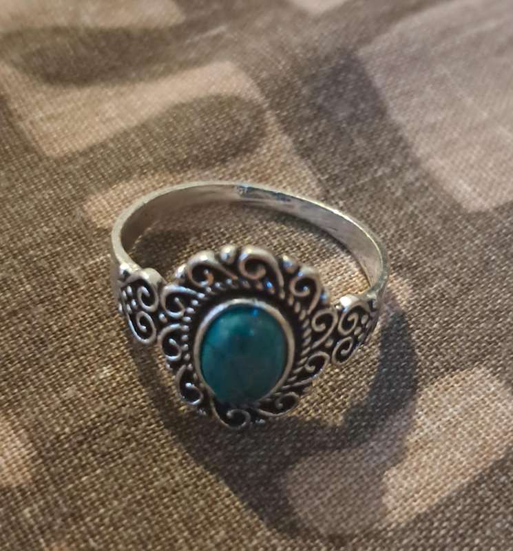 Natural Stone Adjustable Silver Plated Ring Size 7+