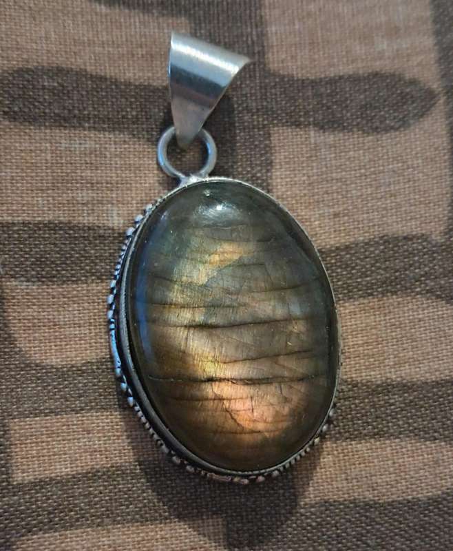 Genuine Labradorite Pendant Silver Plated Oval