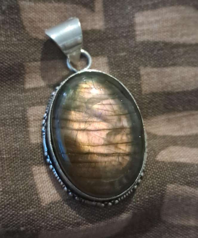 Genuine Labradorite Pendant Silver Plated Oval