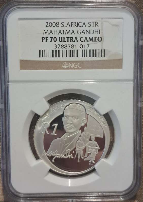 2008  PF 70 Ultra Cameo Mahatma Gandhi Silver 1 Rand