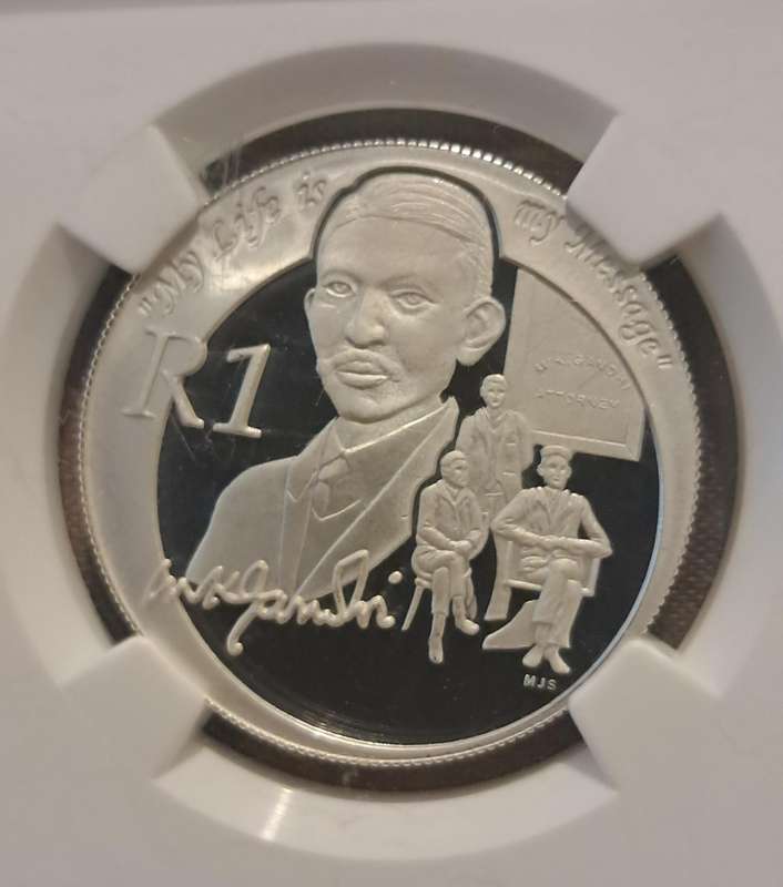 2008  PF 70 Ultra Cameo Mahatma Gandhi Silver 1 Rand
