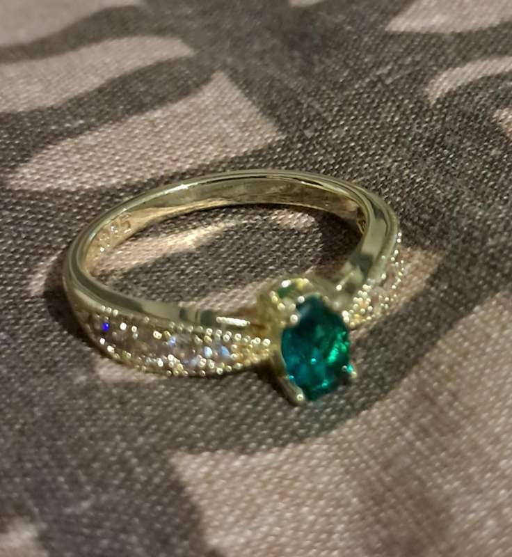 Sterling Silver 18k Gold Plated Ring Synthetic Zirconia Ring Size 7