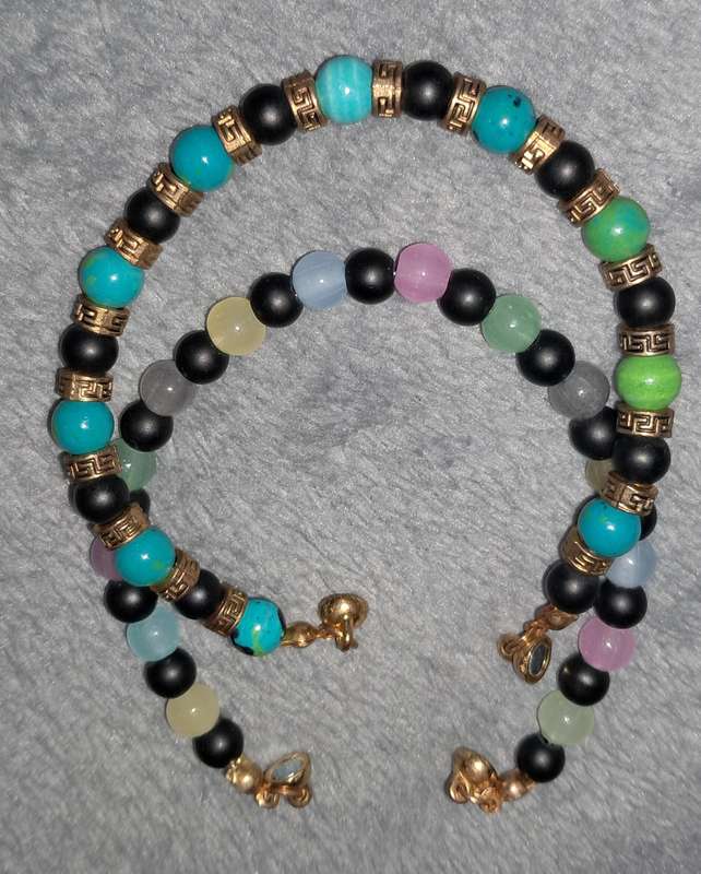 Handmade Stone and Metal Beads Bracelets Set Magnetic Clasps