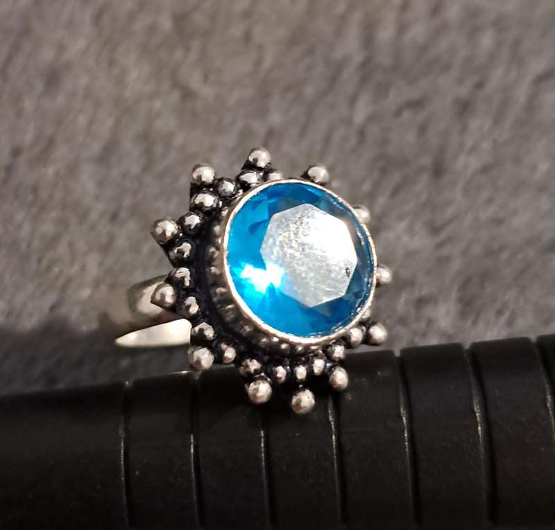 Silver Plated Ring Synthetic Topaz Size 6
