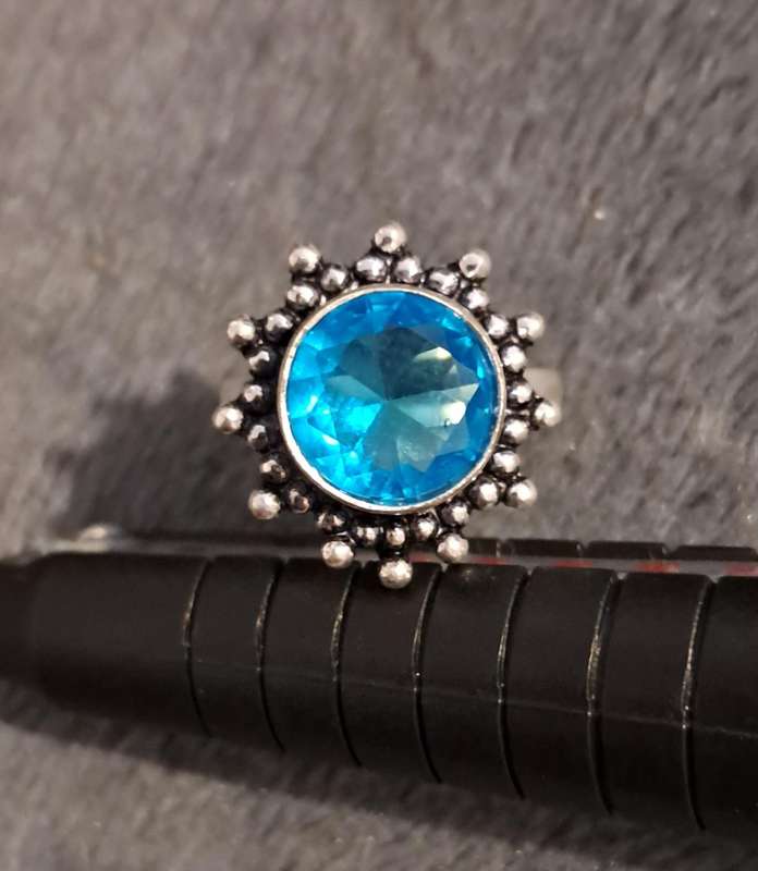Silver Plated Ring Synthetic Topaz Size 6