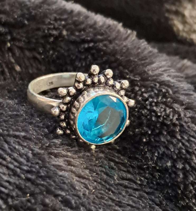 Silver Plated Ring Synthetic Topaz Size 6