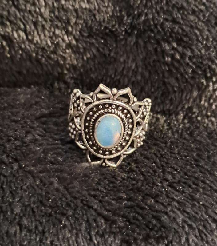 Silver Plated Synthetic Moonstone Ring Size 5