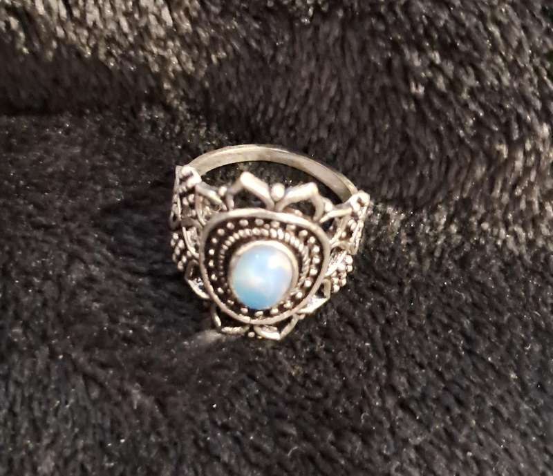 Silver Plated Synthetic Moonstone Ring Size 5