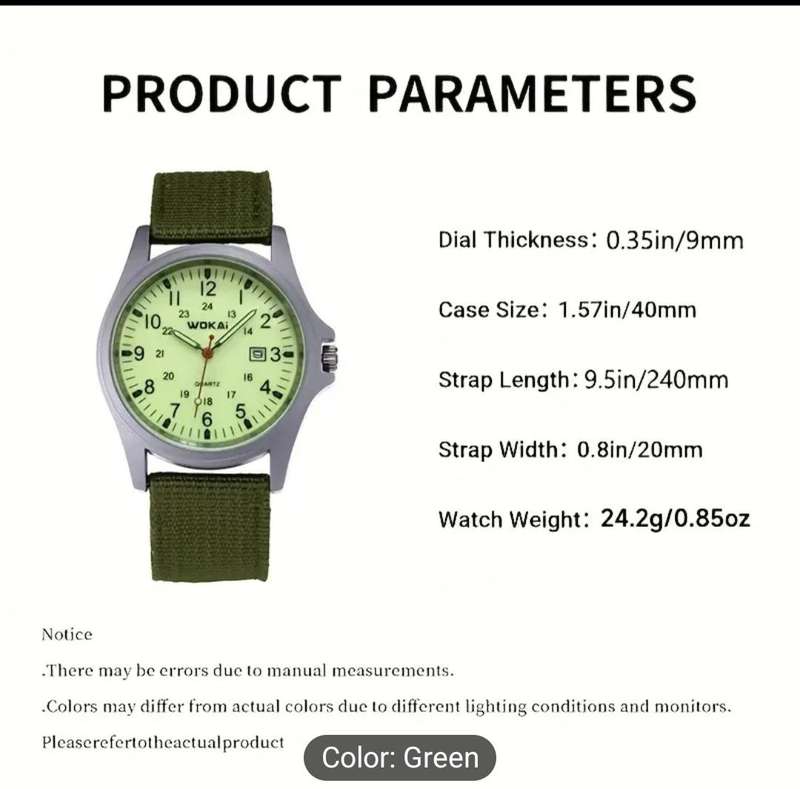 Wokai Military Style Watch With Date Function