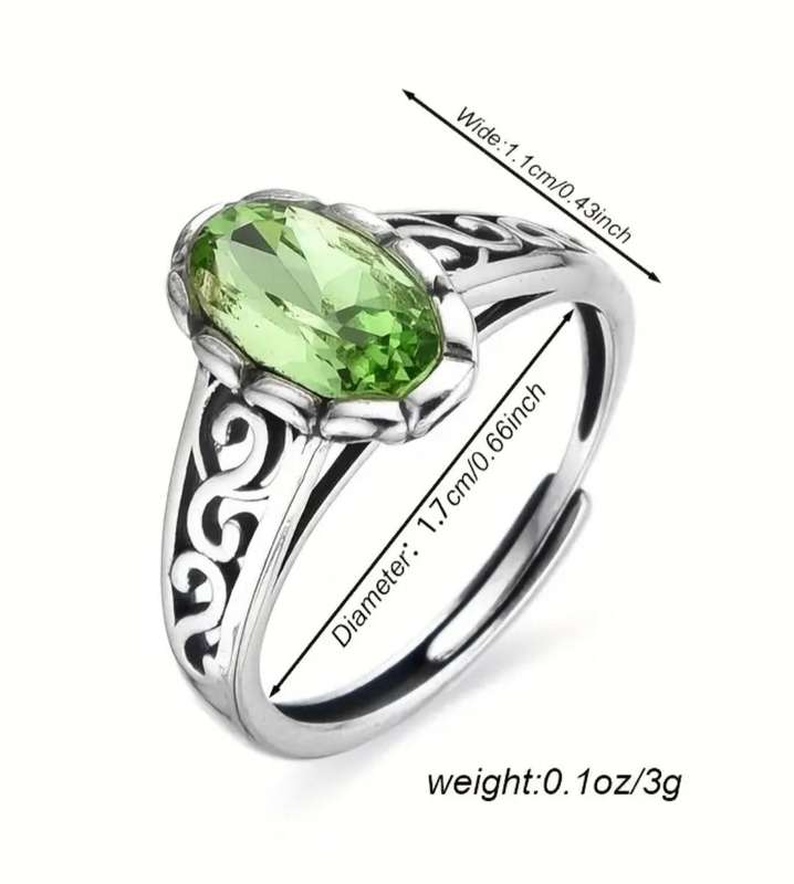 Sterling Silver Green Zirconia Adjustable Ring