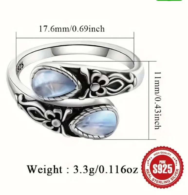 Adjustable Sterling Silver Moonstone Ring