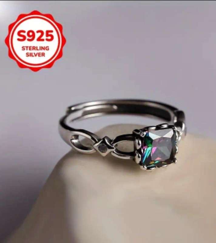 Sterling Silver Adjustable Ring Synthetic Zirconia