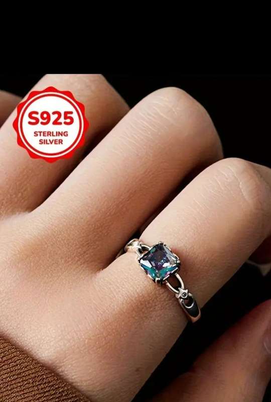 Sterling Silver Adjustable Ring Synthetic Zirconia
