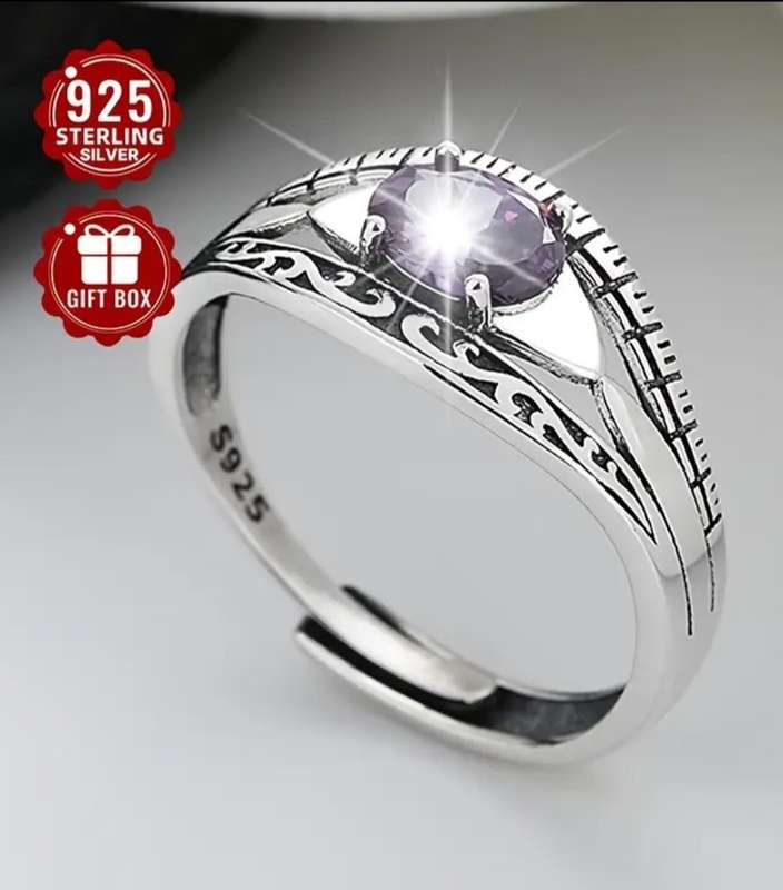 Sterling Silver Synthetic Zirconia Adjustable Ring