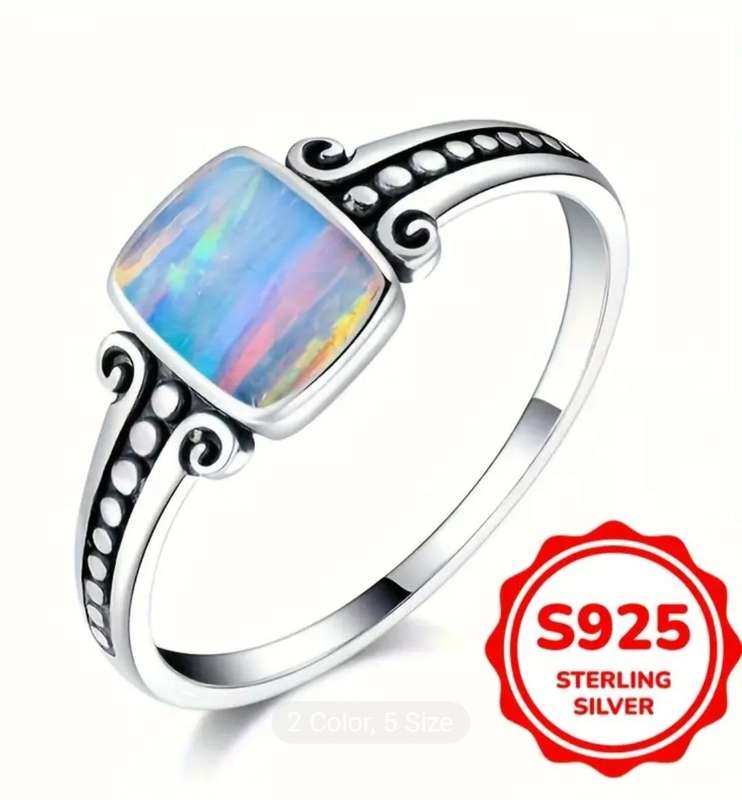 Silver Synthetic Opel Size 7 Ring