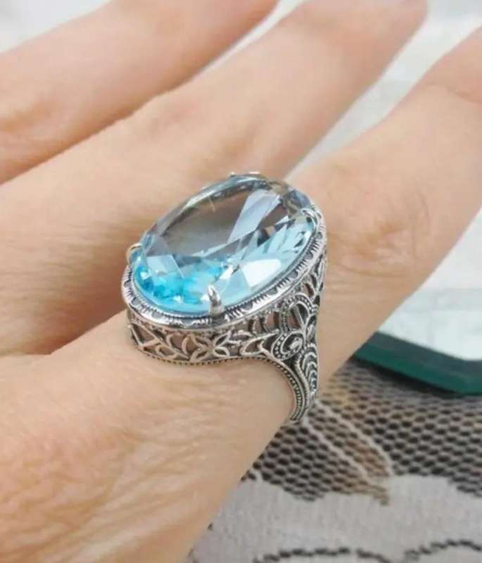Synthetic Aquamarine Ring Size 8