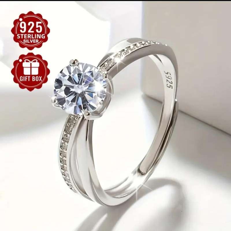 Silver Synthetic Cubic Synthetic Zirconia Adjustable Ring