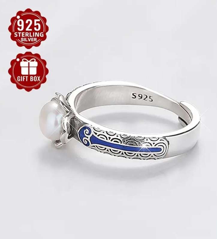 Sterling Silver Adjustable Ring Imitation Pearl