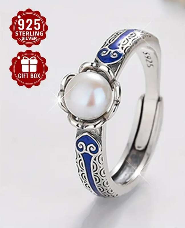 Sterling Silver Adjustable Ring Imitation Pearl